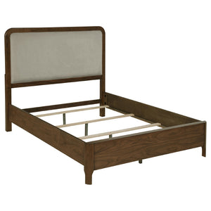 English Elm Verona Queen Panel Bed Walnut Veneer Frame with Padded Taupe Upholstered Headboard B062S01591
