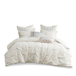 English Elm Full/Queen Masie 3-Piece Elastic Embroidered Cotton Duvet Cover Set with Antimicrobial, Button Closure and Corner Ties for Secure, Fresh Comfort B03596515