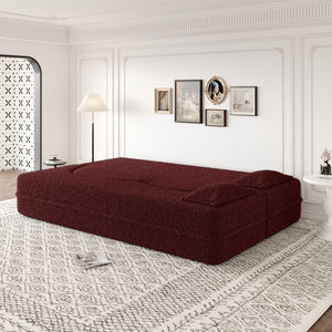 English Elm Modern Full Size Folding Sofa Bed with Teddy Fabric, 15" Foam Sleeper, Removable Covers & 2 Pillows for Guests Burgundy W1885P308173