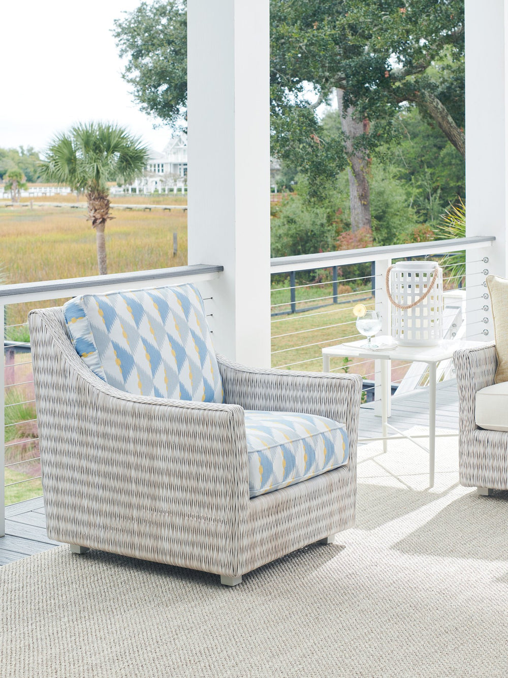 Lexington Tommy Bahama Outdoor 3430-11-40 Chair - Elegant Outdoor Seating In Oyster White With All-weather Wicker And Glass Top  Wood 3430-11-40