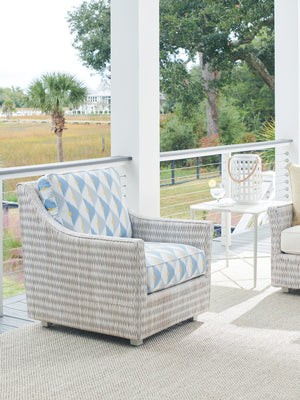 Lexington Tommy Bahama Outdoor 3430-954c Seabrook End Table - Contemporary Outdoor Accent With Artistic Glass Top & Herringbone Wicker Ivory Wood 3430-954c