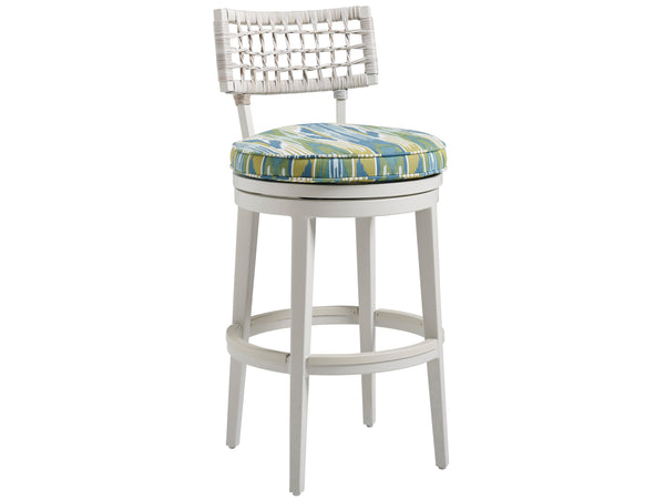 Lexington Tommy Bahama Outdoor 3430 Seabrook Outdoor Stool - Stylish Oyster White Finish With Herringbone Wicker For Modern Spaces  Wood 3430-16sw-40
