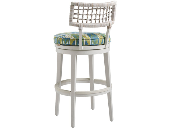 Lexington Tommy Bahama Outdoor 3430 Seabrook Outdoor Stool - Stylish Oyster White Finish With Herringbone Wicker For Modern Spaces  Wood 3430-16sw-40