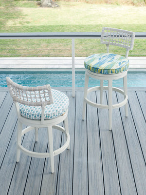 Lexington Tommy Bahama Outdoor 3430 Seabrook Outdoor Stool - Stylish Oyster White Finish With Herringbone Wicker For Modern Spaces  Wood 3430-16sw-40