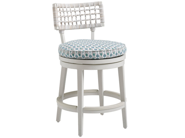 Lexington Tommy Bahama Outdoor 3430 Seabrook Outdoor Stool - Stylish Oyster White Finish With Herringbone Wicker For Modern Spaces  Wood 3430-17sw-40