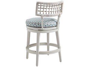 Lexington Tommy Bahama Outdoor 3430 Seabrook Outdoor Stool - Stylish Oyster White Finish With Herringbone Wicker For Modern Spaces  Wood 3430-17sw-40