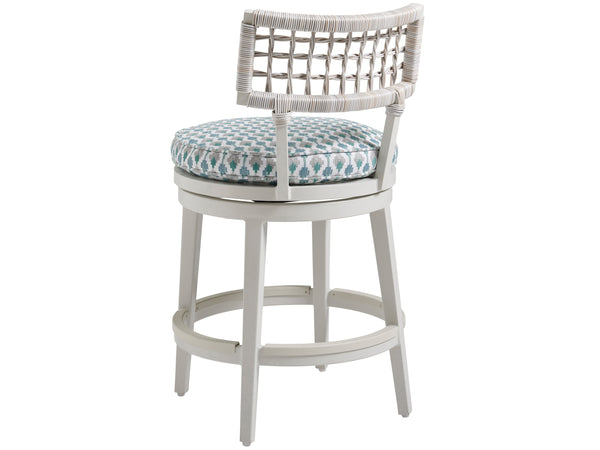 Lexington Tommy Bahama Outdoor 3430 Seabrook Outdoor Stool - Stylish Oyster White Finish With Herringbone Wicker For Modern Spaces  Wood 3430-17sw-40