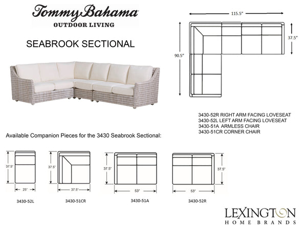 Lexington Tommy Bahama Outdoor Seabrook Sectional - Stylish Outdoor Living With All-weather Wicker And Elegant Artistic Glass Tops  Wood 3430-50s-40