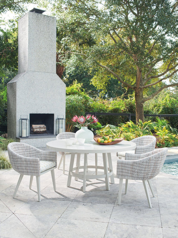 Lexington Tommy Bahama Outdoor 3430-870c Seabrook Round Dining Table – Stylish Outdoor Living With Herringbone Wicker & Glass Top Ivory Wood 3430-870c