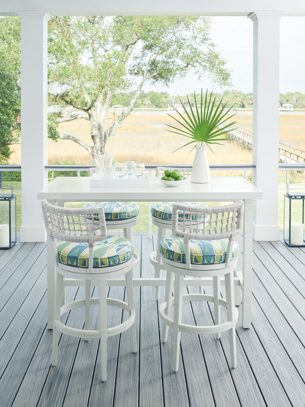 Lexington Tommy Bahama Outdoor 3430-873 Seabrook High/Low Bistro Table - Stylish Outdoor Dining With Oyster White Finish & Glass Top Ivory Wood 3430-873