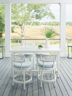 Lexington Tommy Bahama Outdoor 3430 Seabrook Outdoor Stool - Stylish Oyster White Finish With Herringbone Wicker For Modern Spaces  Wood 3430-17sw-40