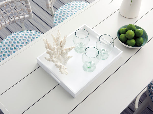 Lexington Tommy Bahama Outdoor 3430-873 Seabrook High/Low Bistro Table - Stylish Outdoor Dining With Oyster White Finish & Glass Top Ivory Wood 3430-873