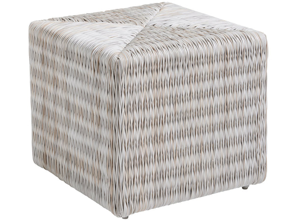 Lexington Tommy Bahama Outdoor 3430-944 Stylish Cube Ottoman - All-weather Wicker In Ivory, Taupe & Gray For Elegant Outdoor Living Ivory Wood 3430-944