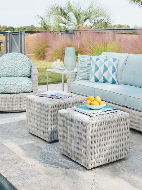 Lexington Tommy Bahama Outdoor 3430-944 Stylish Cube Ottoman - All-weather Wicker In Ivory, Taupe & Gray For Elegant Outdoor Living Ivory Wood 3430-944