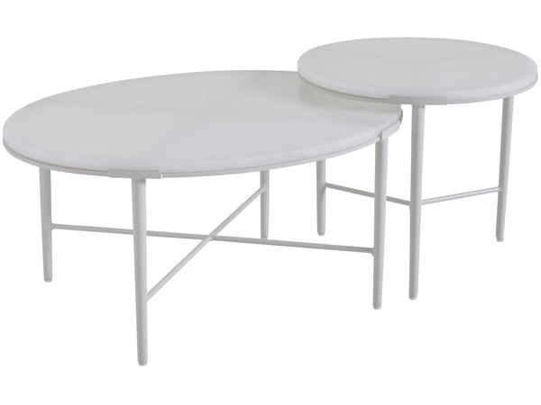 Lexington Tommy Bahama Outdoor 3430-947c Seabrook Bunching Cocktail Table - Elegant Outdoor Living With Artistic White Glass Top Ivory Wood 3430-947c