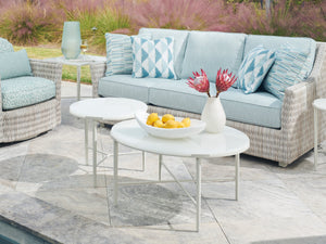 Lexington Tommy Bahama Outdoor 3430-947c Seabrook Bunching Cocktail Table - Elegant Outdoor Living With Artistic White Glass Top Ivory Wood 3430-947c