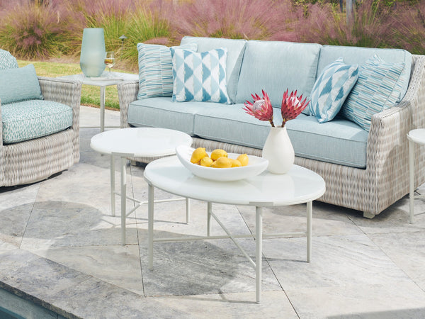 Lexington Tommy Bahama Outdoor 3430-947c Seabrook Bunching Cocktail Table - Elegant Outdoor Living With Artistic White Glass Top Ivory Wood 3430-947c