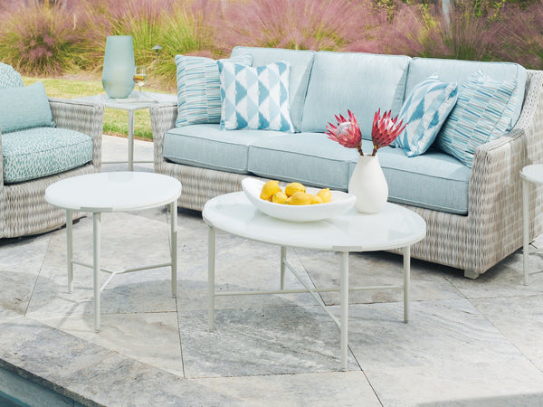 Lexington Tommy Bahama Outdoor 3430-947c Seabrook Bunching Cocktail Table - Elegant Outdoor Living With Artistic White Glass Top Ivory Wood 3430-947c