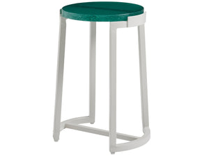 Lexington Tommy Bahama Outdoor 3430-952c Seabrook Accent Table - Chic Outdoor Living With Aquamarine Glass Top & Wicker Elegance Ivory Wood 3430-952c