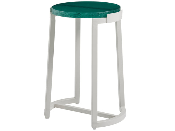 Lexington Tommy Bahama Outdoor 3430-952c Seabrook Accent Table - Chic Outdoor Living With Aquamarine Glass Top & Wicker Elegance Ivory Wood 3430-952c
