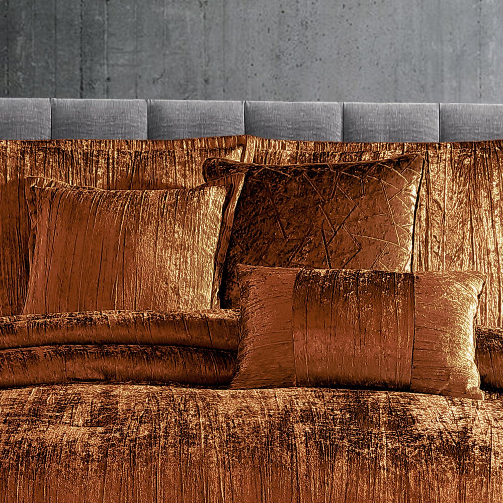 English Elm Turin Luxe 7-Piece Comforter Set King with Crinkle Velvet Texture, Bed Skirt, Shams & Pillows Spice B340P341996