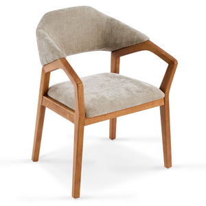 English Elm Indoor Chenille Upholstered Arm Dining Chairs Set of 2 with Bentwood Teak Frame N779P370761O