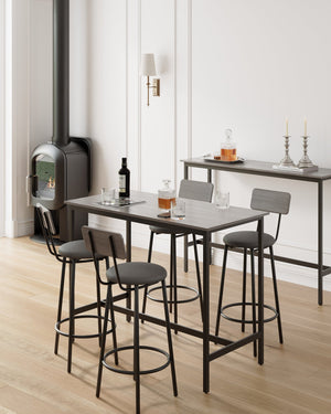 English Elm Bar Table Set With 4 Cushioned Stools, Grey Finish, Space-Saving Design For Modern Dining Areas W3361P323225