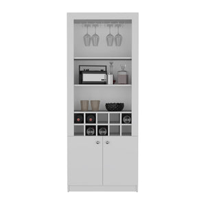 English Elm Cabinet White 4-Tier Wine & Liquor Storage with Stemware Rack, 15-Bottle Racks, 10 Cubbies, 74.8" B097P221379