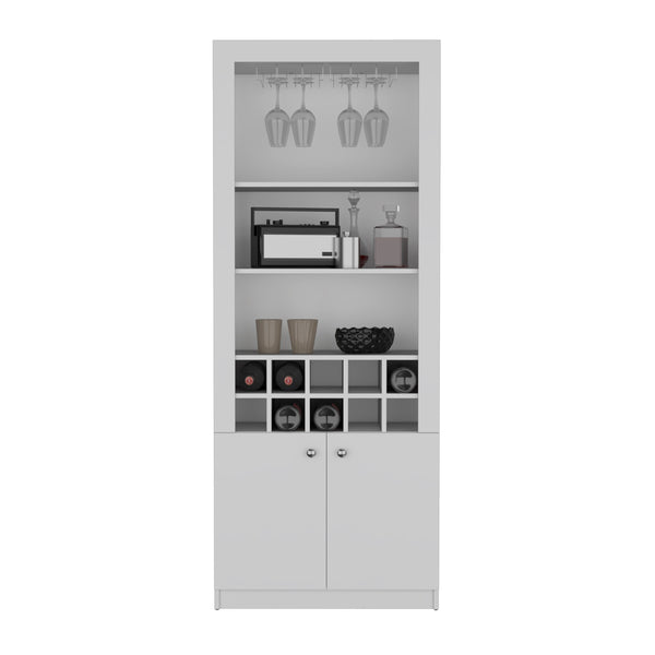 English Elm Cabinet White 4-Tier Wine & Liquor Storage with Stemware Rack, 15-Bottle Racks, 10 Cubbies, 74.8" B097P221379