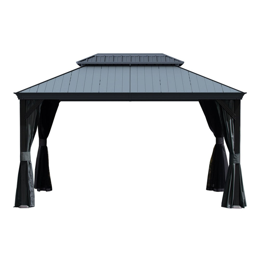 English Elm 10'x14' Hardtop Gazebo Dual Roof Steel Frame Permanent Outdoor Patio Pavilion W1859S00183