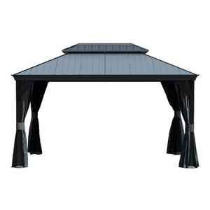English Elm 10'x14' Hardtop Gazebo Dual Roof Steel Frame Permanent Outdoor Patio Pavilion W1859S00183