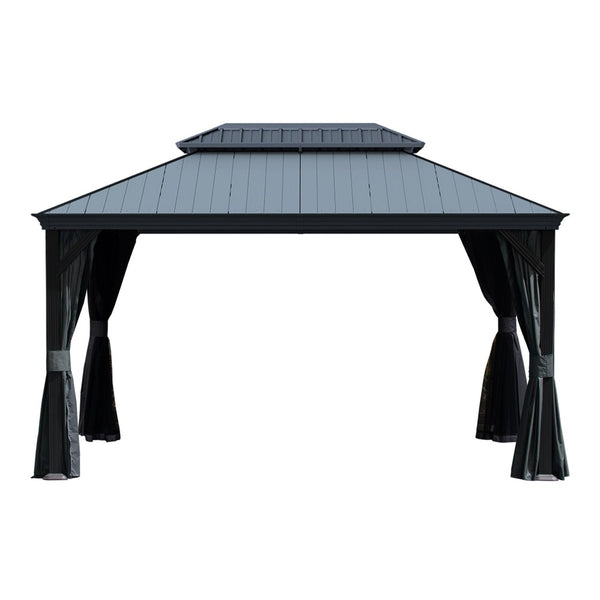 English Elm 10'x14' Hardtop Gazebo Dual Roof Steel Frame Permanent Outdoor Patio Pavilion W1859S00183