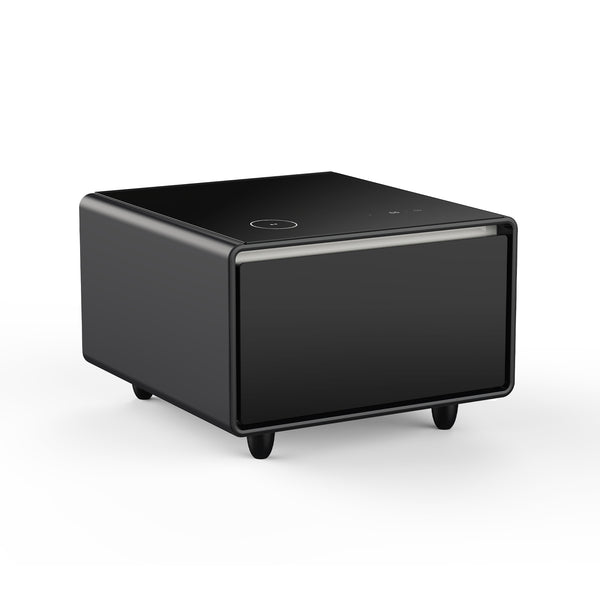 English Elm Modern Smart Side Table With Mini Fridge, Wireless Charging, Usb Ports & Induction Light - Black W1172P178854