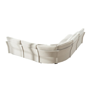 English Elm 5-seater Curved Corner Sectional Sofa Ribbed Corduroy Upholstery with Seven Accent Pillows Beige W2606S00014