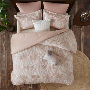 JLA Home INK+IVY - Cotton Jacquard Comforter Set with Reversible Two-Tone Blush, OEKO-TEX Soft Textured Farmhouse Chic 92 L x 88 W x 1.5H II10-1052