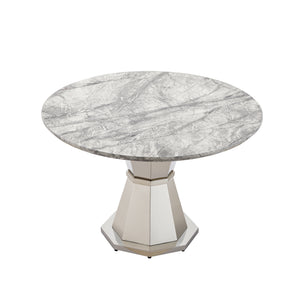 English Elm 47" Round Marble Dining Table - Stylish Faux Marble Top & Durable Stainless Steel Base For Any Space W3456S00004