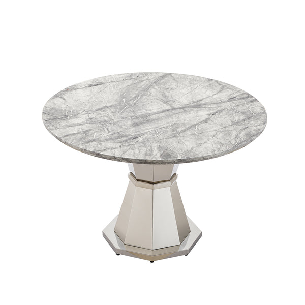 English Elm 47" Round Marble Dining Table - Stylish Faux Marble Top & Durable Stainless Steel Base For Any Space W3456S00004