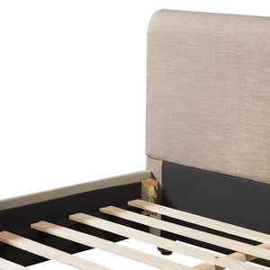 English Elm King Upholstered Bed Linen Fabric Rolled Headboard Rubberwood Legs Primary Bedroom Sand N757K384825S