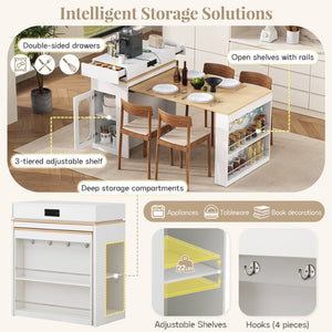 English Elm [video] Trexm Folding Bar Height Kitchen Island with Storage Drawers and Built-in Power Outlet XW000028AAK