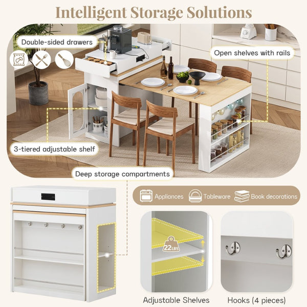 English Elm [video] Trexm Folding Bar Height Kitchen Island with Storage Drawers and Built-in Power Outlet XW000028AAK