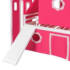 English Elm Full Size Kids Castle Loft Bed with Slide Tent Tower Pinewood Play Zone LT000772AAH-2