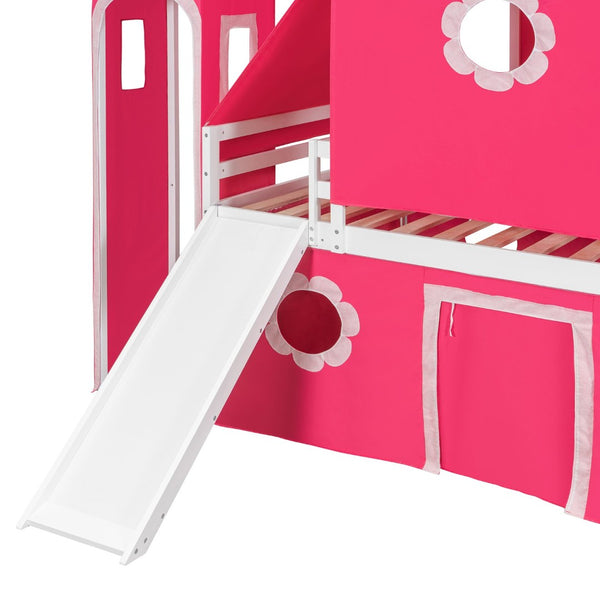 English Elm Full Size Kids Castle Loft Bed with Slide Tent Tower Pinewood Play Zone LT000772AAH-2