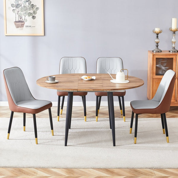 English Elm Table Modern Extendable Dining Set With 4 Pu Chairs - Space-Saving Design For Stylish Gatherings W1151S03938-GIGA