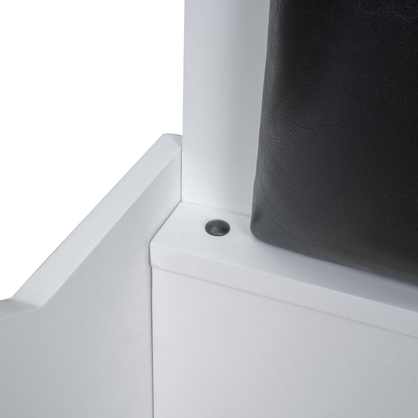 English Elm Wood Twin Race Car Platform Bed with LED Lighting, Upholstered Headrest, Sturdy Pine Build White GX002218AAK