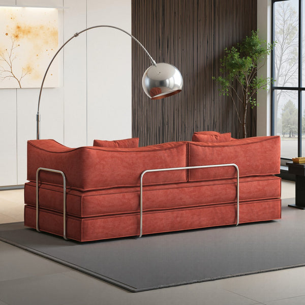 English Elm 78.8Inch Modular Sofa Bed - Versatile Orange Corduroy Sofa For Small Spaces, Lounge & Sleep Comfortably W3147P278135