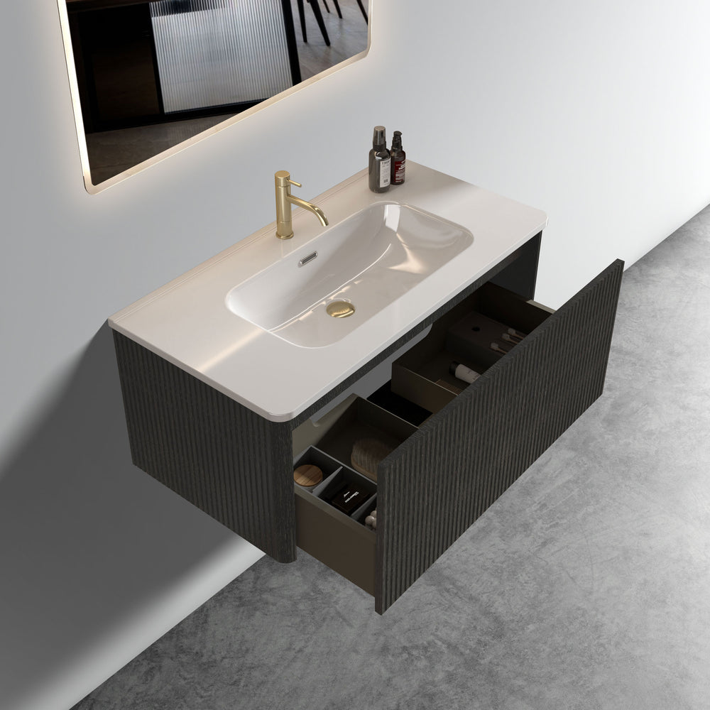 English Elm U058-Etna36W-308 Striped Walnut Floating Vanity 36" with Glossy White Ceramic Sink, Push-Open Drawer, Curved Safety Edges W1865P218041