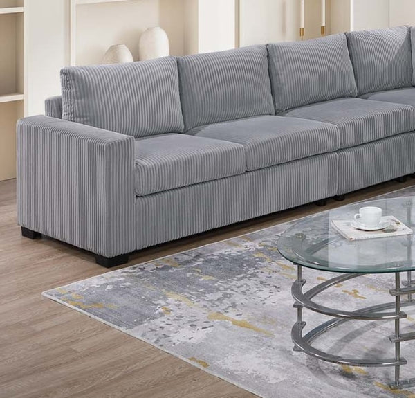 English Elm Modern 4-Piece Corduroy L-Shaped Sectional Sofa with Console, Cup Holders, USB Port, Plush Seating Light Gray 53.5 L x 39 W x 27 H B011S01753