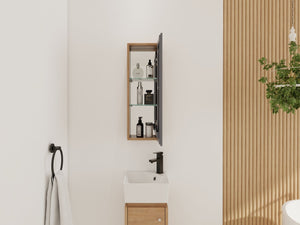 English Elm 10'' Wall Mounted Medicine Cabinet with Adjustable Glass Shelves and Jewelry Organizer W999P470283
