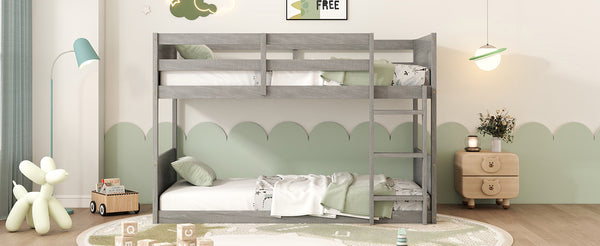 English Elm Twin Twin over Twin Floor Bunk Bed with Rustic Panel Headboards, Solid Rubberwood Frame, Space-Saving Design Antique White W504P263832
