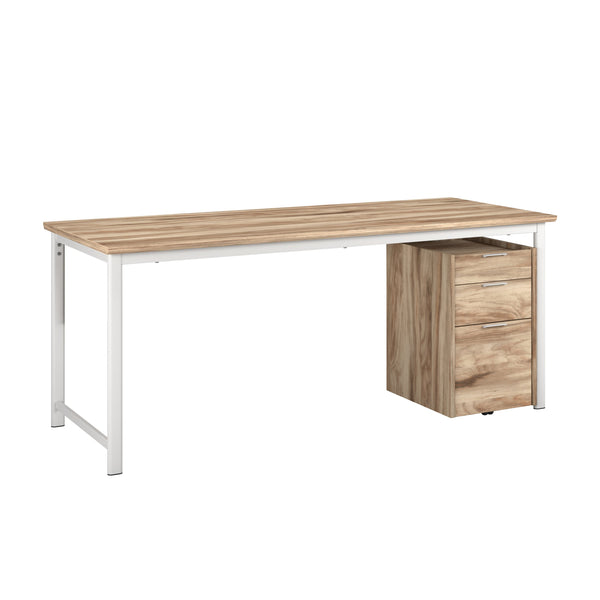 English Elm Desk Brown Engineered Wood Office Desk with Mobile File Cabinet, 71" Worktop, Ample Storage & Style B356P402804